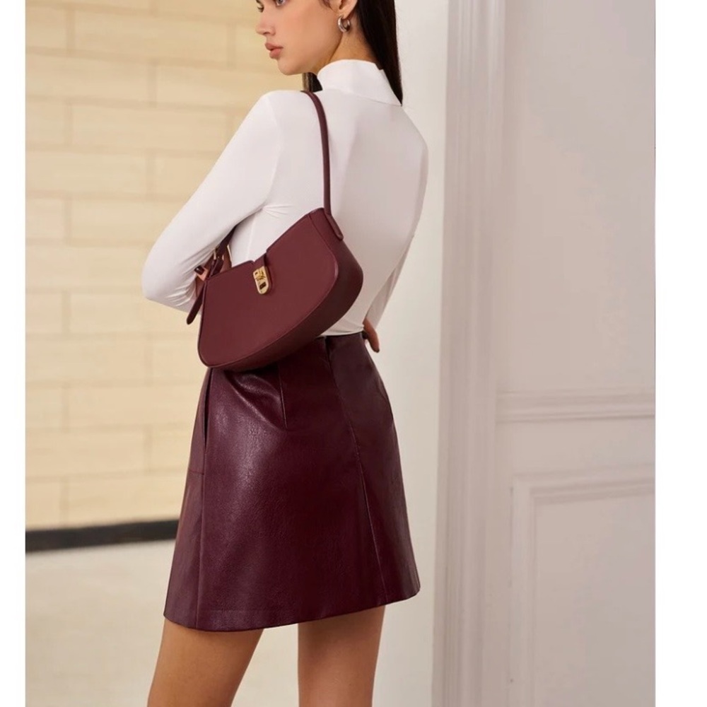 Burgundy Faux Leather Skirt by Commense